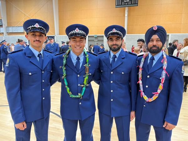 Newly graduated Wing 364 constables, from left: Royal Singh, Luc Son, Lovjinder Singh and Tali Singh.