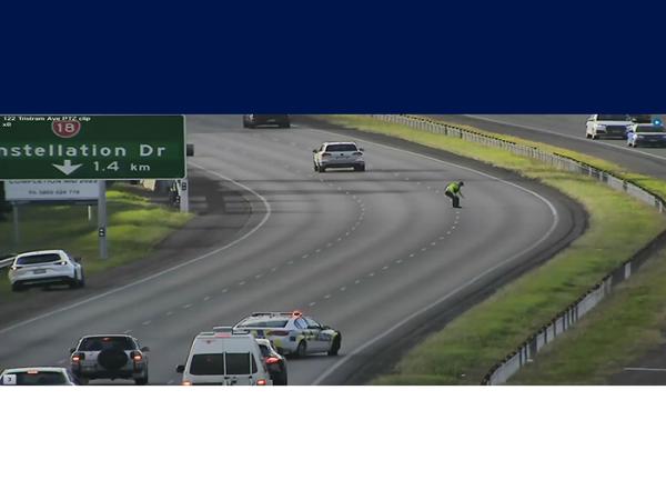 The search for the medals under way on the Northern Motorway.