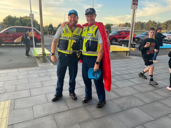 Southland Road Policing Superheroes Constable Andrew Crawford and Sergeant Geoff Sutherland.