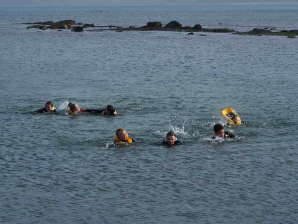 Some of the participants in the sea for the sea swim off the stunning (and cold!) Kaikōura coast.