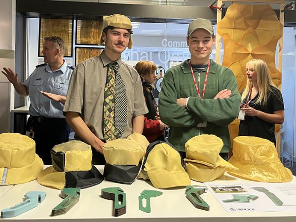Finn McLachlan and Cosmo Conway with some of the products the students created.