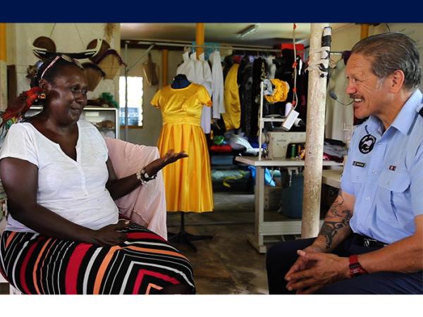 Julie Morok and Inspector Shawn Rutene in conversation.