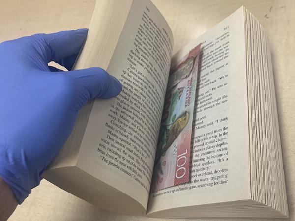 A $100 note hidden between the pages of one of the novels. 