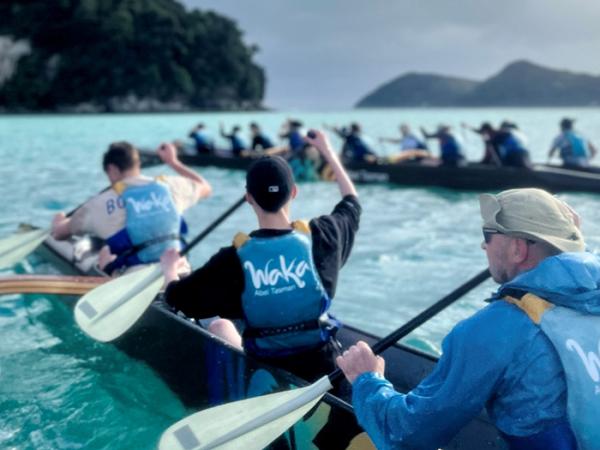 Back view of some of the group paddling in the wakas.