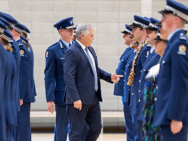 Police Minister Mark Mitchell inspecting the wing on parade.