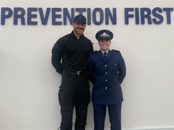 Constables Shane Gordon and Michelle Hellyer in uniform at Police College.