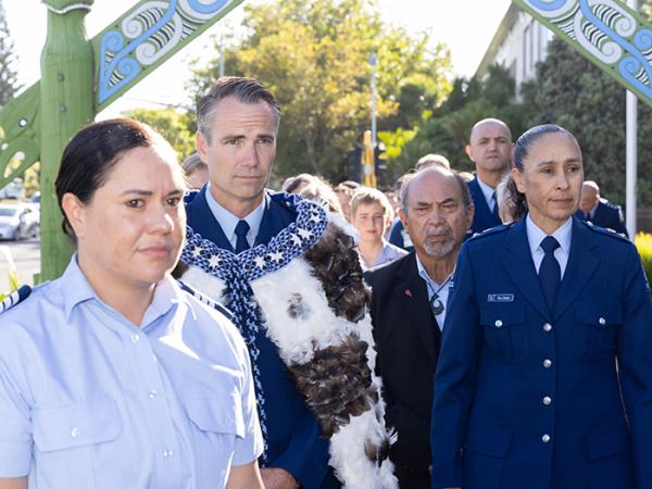Superintendent Shanan Gray and colleagues approaching the marae.