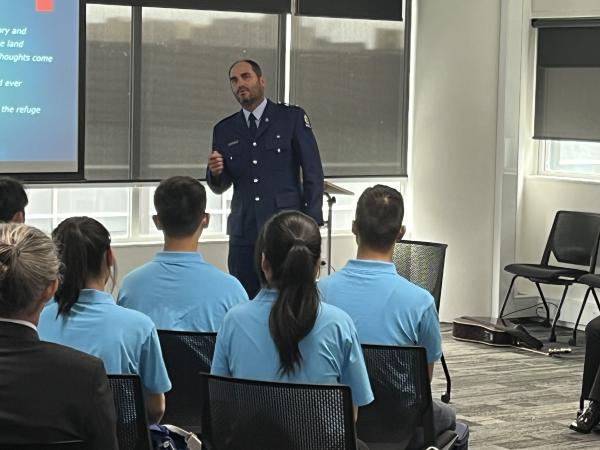 Superintendent Scott Gemmell delivers his mihi.