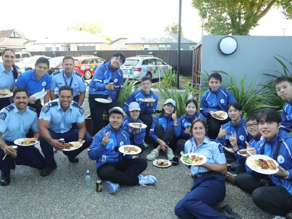 Enjoying BBQ kai together.