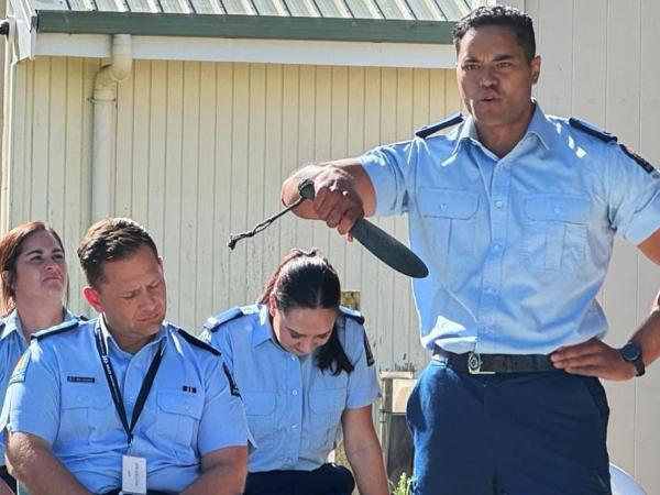Iwi Liaison Officer Constable Jacob Collins leads the pōwhiri.