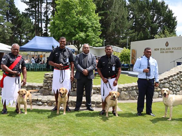 The Fiji detector dog teams who graduated from Trentham in November 2023.
