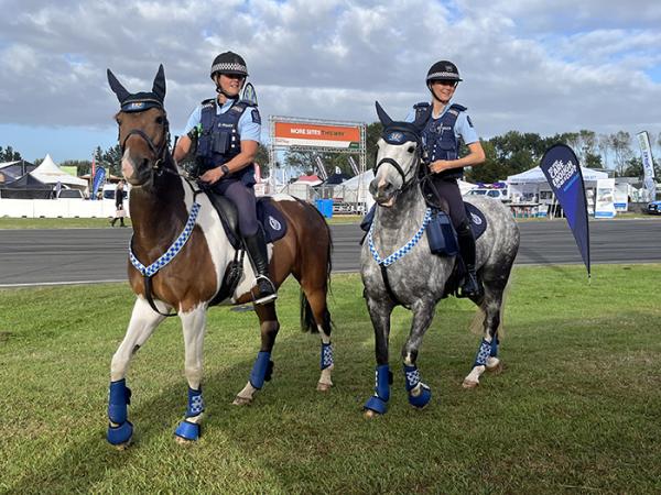 Constables Casey and Tegan on their horses Zephyr and Doris.
