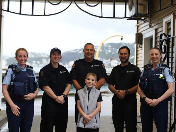 Carter with, from left, Det Ros Newson, Con Stephanie Cox, Sgt Richard Kennedy, Con Nicko McGregor and Detective Lizzie Campbell