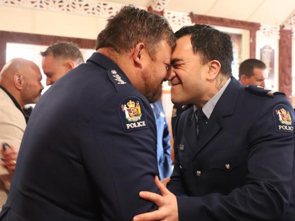 District Prevention Manager Porima Rangitutia and Inspector Dan Williams hongi.