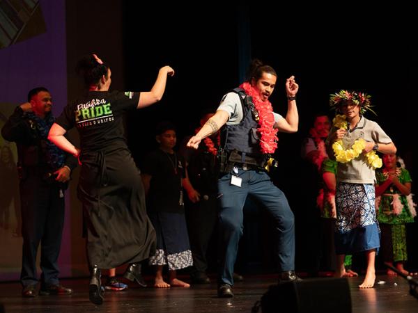 Constable Trey Bassett gets down to the beats at the annual Pasifika Fusion Festival. Photo credit - Pasifika Fusion Festival.