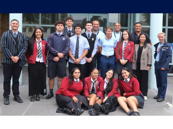Group photo of the students and police on day 1 of Tautua.