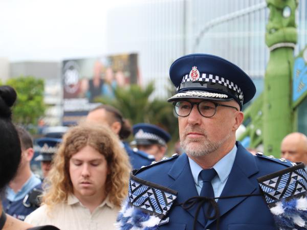 Inspector Dave Christoffersen is welcomed into Counties Manukau District at his pōwhiri.