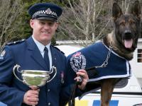 Senior Constable Blair Spalding and Rush after their win in the national championships in September.