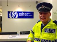 Police Recruit - now Constable - Josh Pollero checks out his old desk at PNHQ