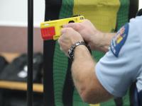 The TASER 10 set up with a red magazine for the training environment