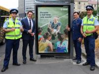 Frontline Wellington officers Sergeant Cam Browne and Constable Moses Gunn join Police Minister Stuart Nash and Assistant Commis