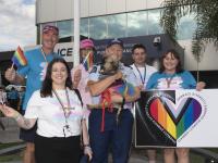 All heart - some of the parading Police staff pictured outside Auckland Central Police Station.