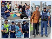 Photos of police staff celebrating Africa Day with members of the public. 