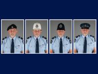 A man of many hats: Senior Constable Garry Bombay - cadet, daytime patrolling, nighttime patrolling and present day.