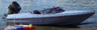 1986 16ft blue Plylite Panther ski boat.